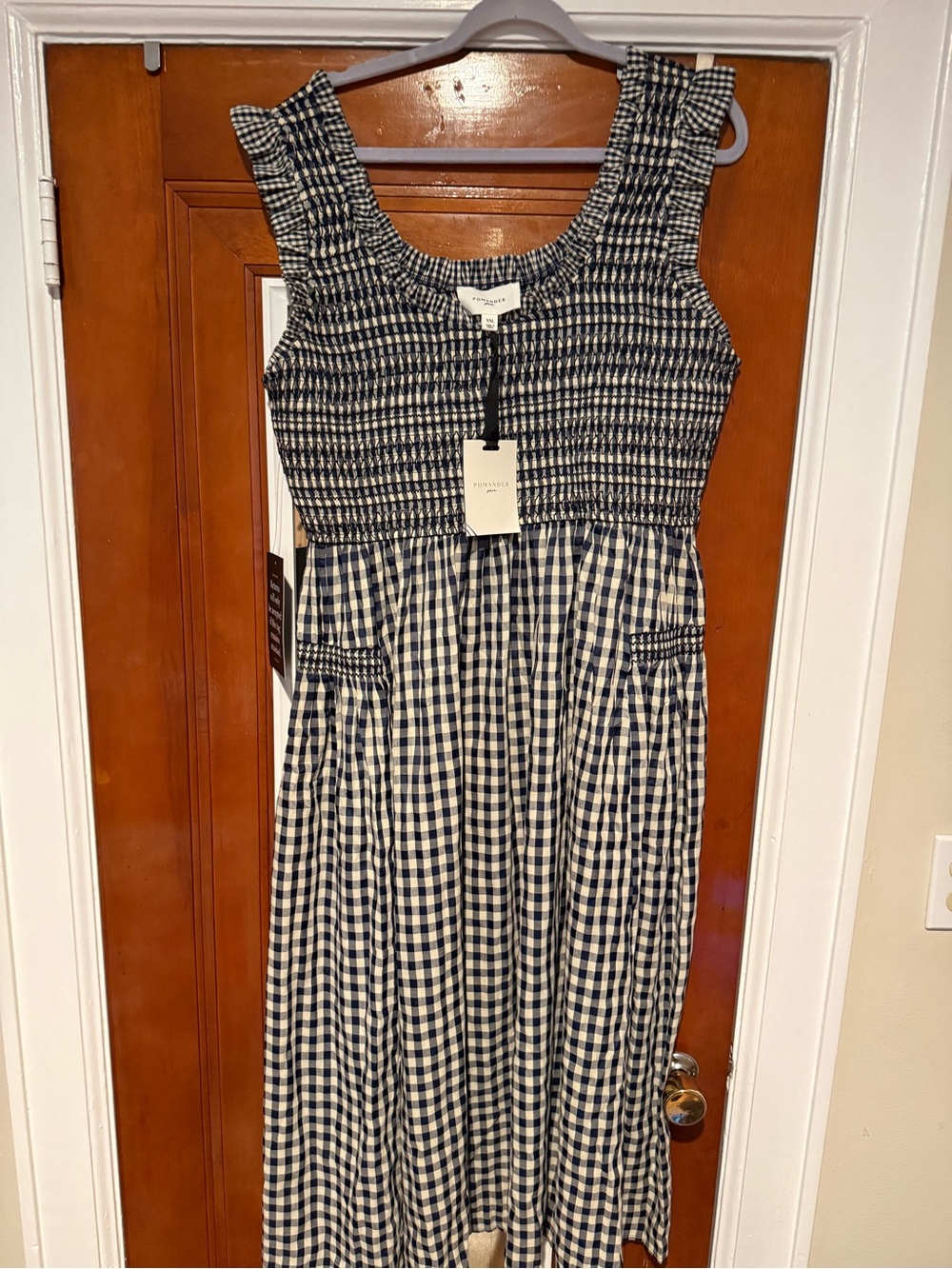 NWT Tuckernuck Smocked Gingham Maxi Dress - Navy & White